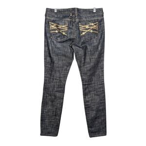 Bebe Vintage Y2K Blue Denim Charlotte Jeans Cosmo Star Embroidery Low Rise 31